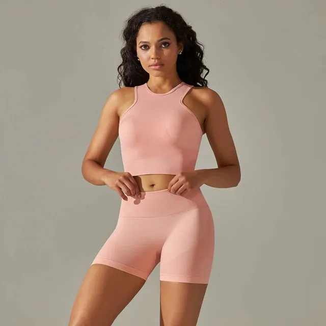 Seamless Yoga Set for Women - Workout Gym Set, Fitness Sportswear Sports Vest Top, High Waist Leggings, Scrunch Butt Tracksuits