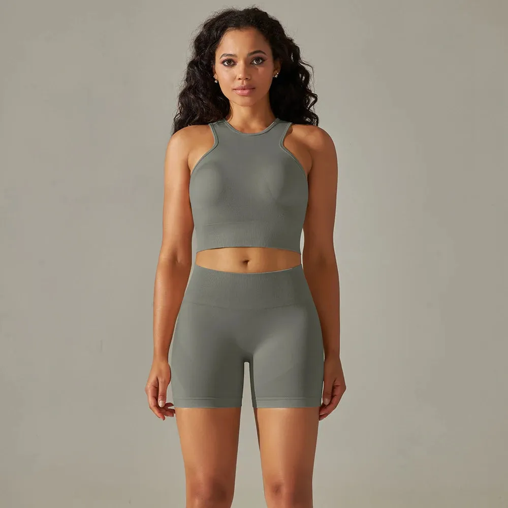 Seamless Yoga Set for Women - Workout Gym Set, Fitness Sportswear Sports Vest Top, High Waist Leggings, Scrunch Butt Tracksuits