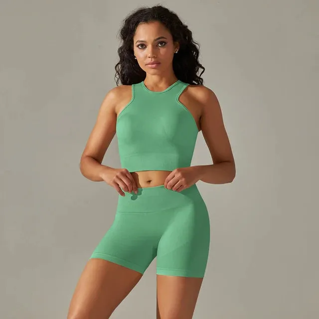 Seamless Yoga Set for Women - Workout Gym Set, Fitness Sportswear Sports Vest Top, High Waist Leggings, Scrunch Butt Tracksuits