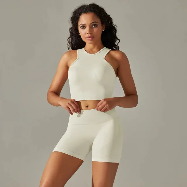 Seamless Yoga Set for Women - Workout Gym Set, Fitness Sportswear Sports Vest Top, High Waist Leggings, Scrunch Butt Tracksuits