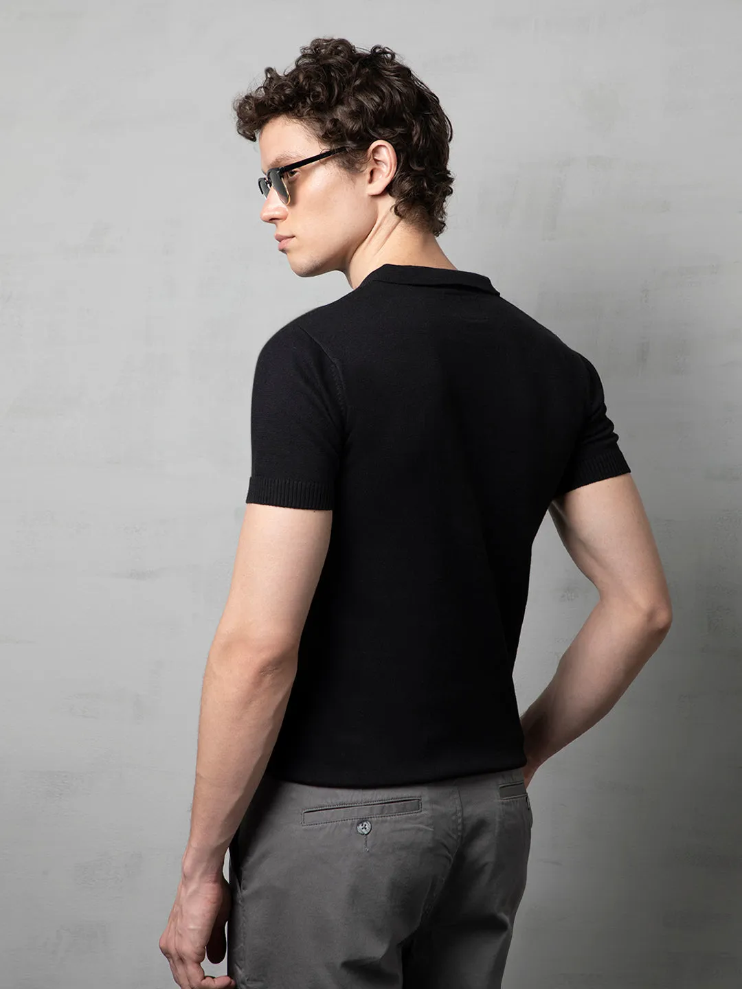 Semi-sheer Black polo T-Shirt