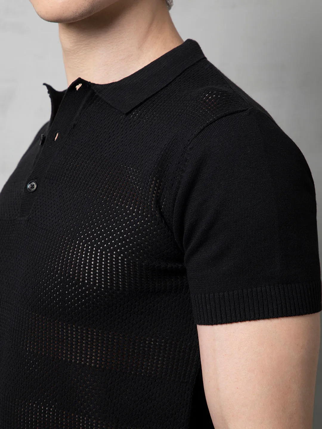 Semi-sheer Black polo T-Shirt