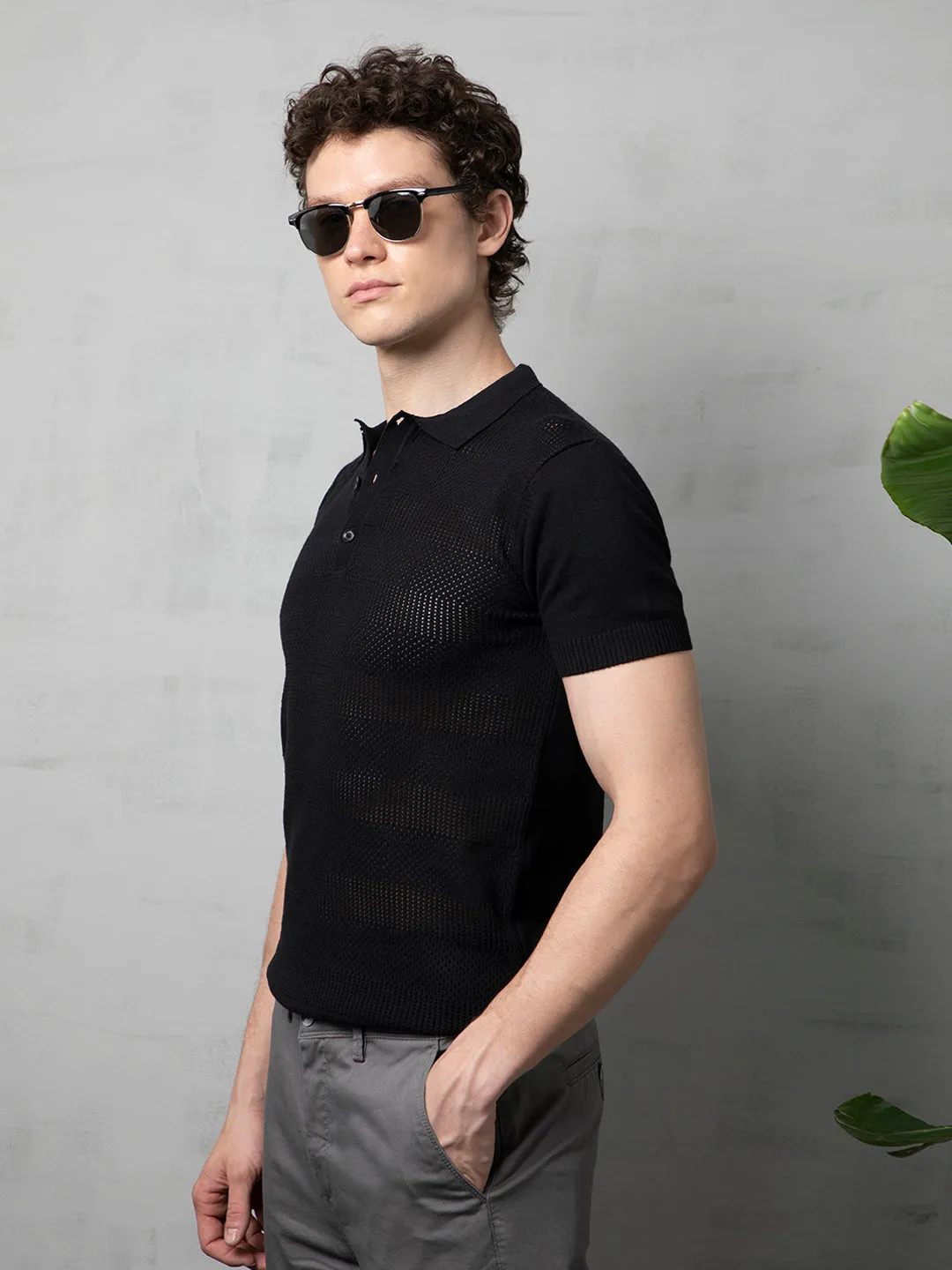 Semi-sheer Black polo T-Shirt