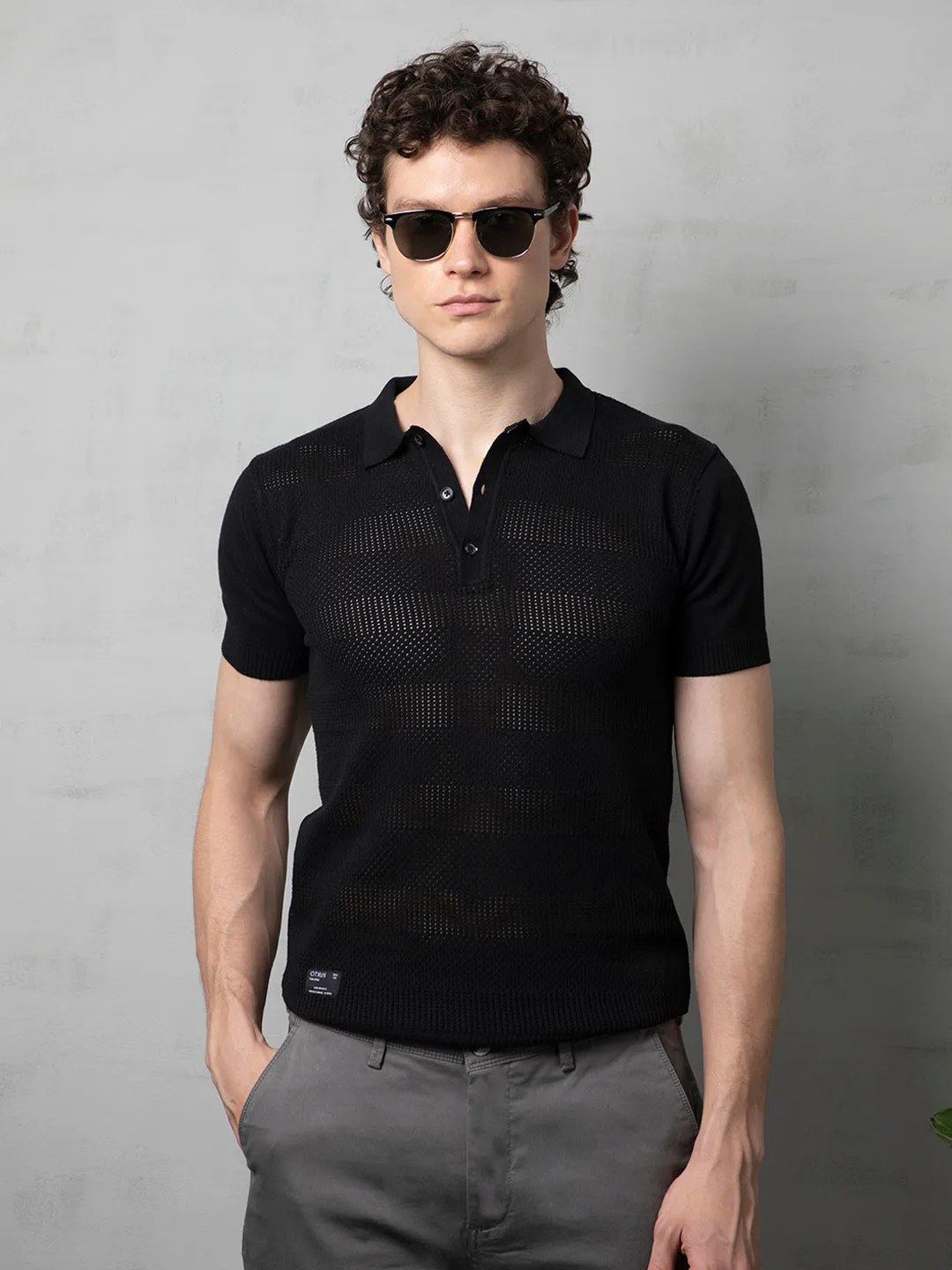 Semi-sheer Black polo T-Shirt
