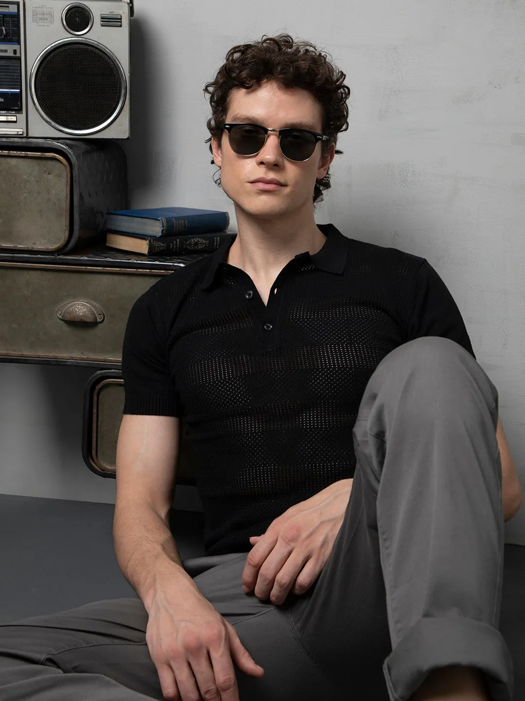 Semi-sheer Black polo T-Shirt