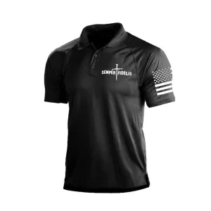SEMPER FIDELIS 1/4 BUTTON RAGLAN GRAPHIC POLO SHIRT