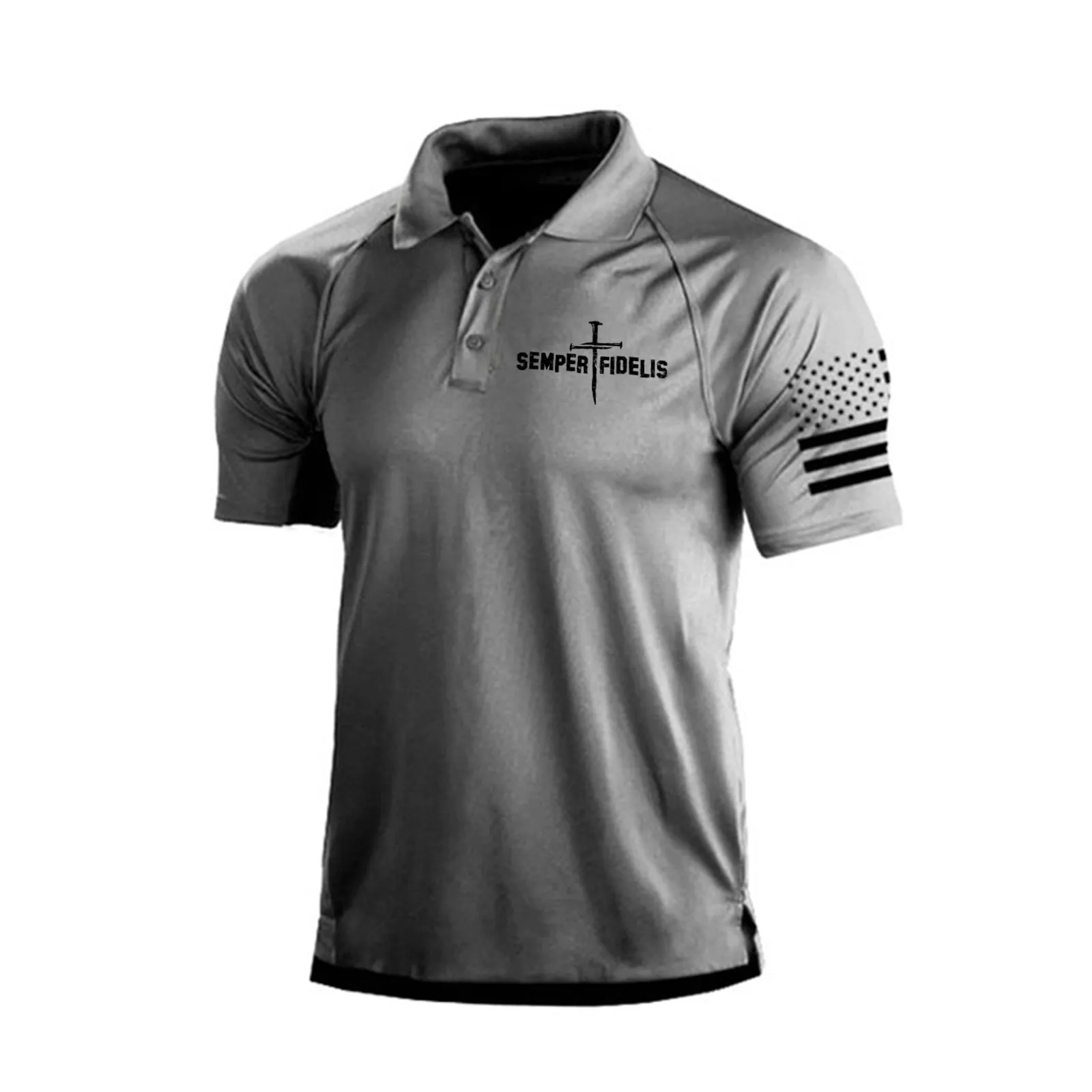 SEMPER FIDELIS 1/4 BUTTON RAGLAN GRAPHIC POLO SHIRT