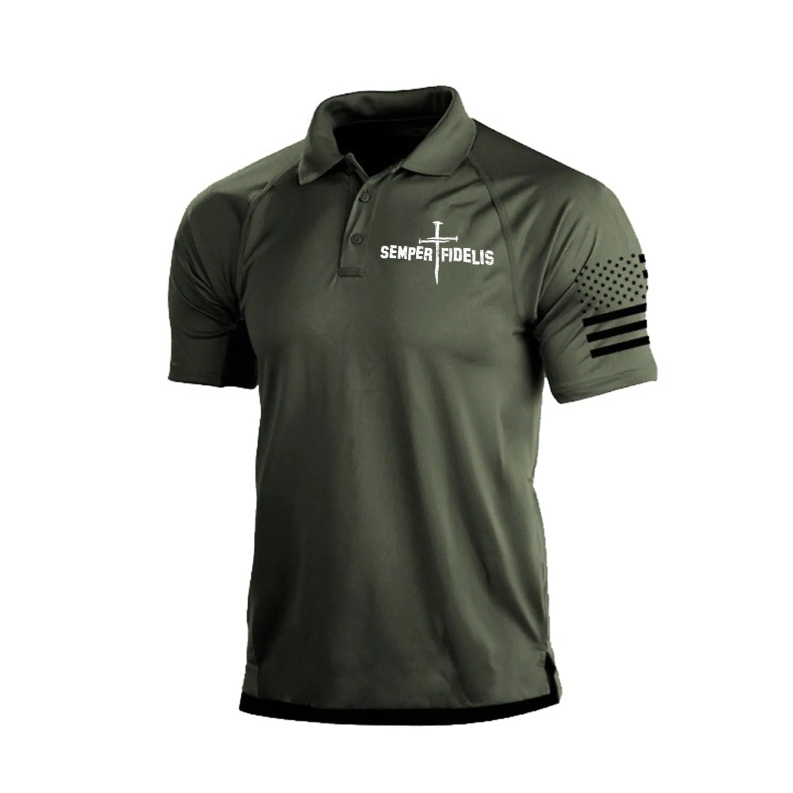 SEMPER FIDELIS 1/4 BUTTON RAGLAN GRAPHIC POLO SHIRT