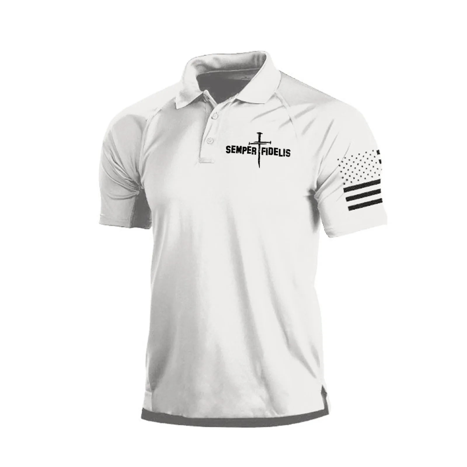 SEMPER FIDELIS 1/4 BUTTON RAGLAN GRAPHIC POLO SHIRT