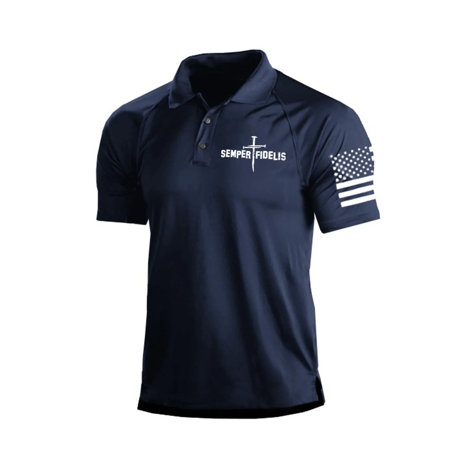 SEMPER FIDELIS 1/4 BUTTON RAGLAN GRAPHIC POLO SHIRT