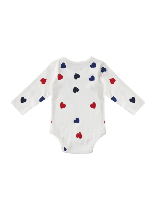 Set 2 Body pentru Fetite, Ivory cu Maneca Lunga si Imprimeu Inimi Rosii si Blelumarin USB1638 Us Polo Assn