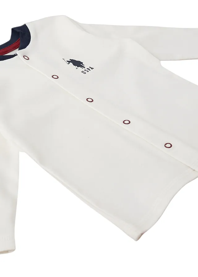 Set 3 Piese Baietei, Bluza Crem, Pantaloni si Fes Crem cu Imprimeu USB1403 Us Polo Assn