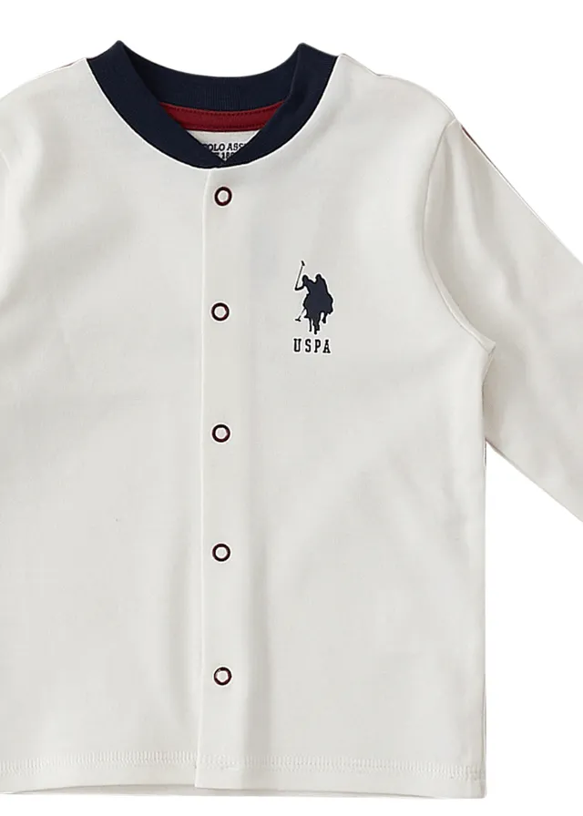 Set 3 Piese Baietei, Bluza Crem, Pantaloni si Fes Crem cu Imprimeu USB1403 Us Polo Assn