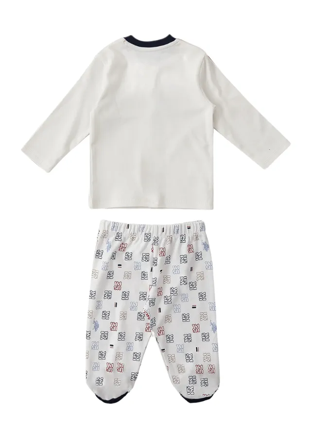 Set 3 Piese Baietei, Bluza Crem, Pantaloni si Fes Crem cu Imprimeu USB1403 Us Polo Assn