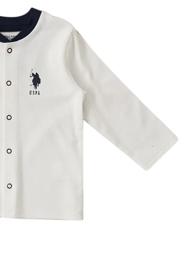 Set 3 Piese Baietei, Bluza Crem, Pantaloni si Fes Crem cu Imprimeu USB1403 Us Polo Assn