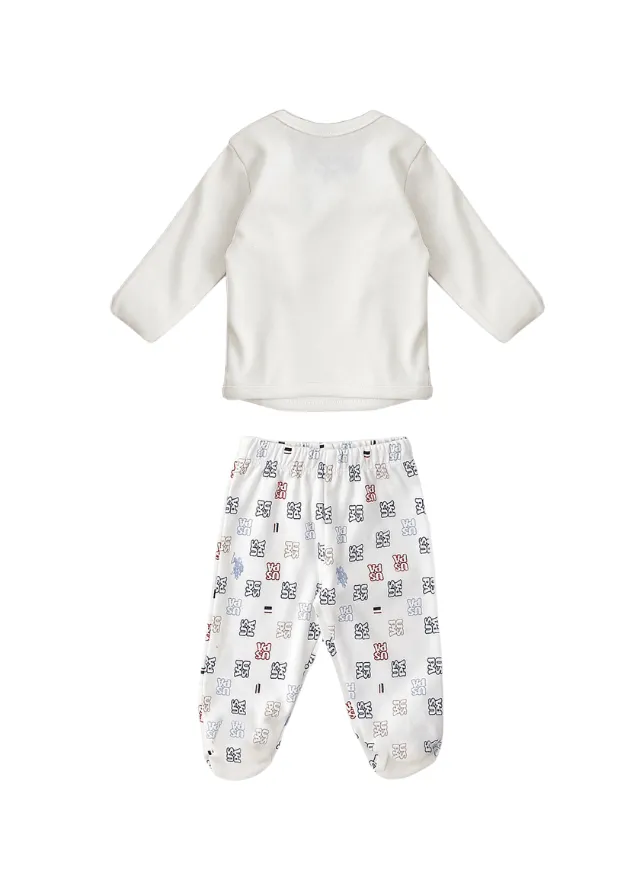 Set 5 Piese Nou Nascut, Bluza, Pantaloni, Bavetica, Botosei si Fes USB1400 Us Polo Assn