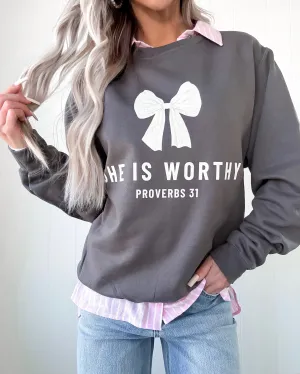 She Is Worthy Sweatshirt - Charcoal