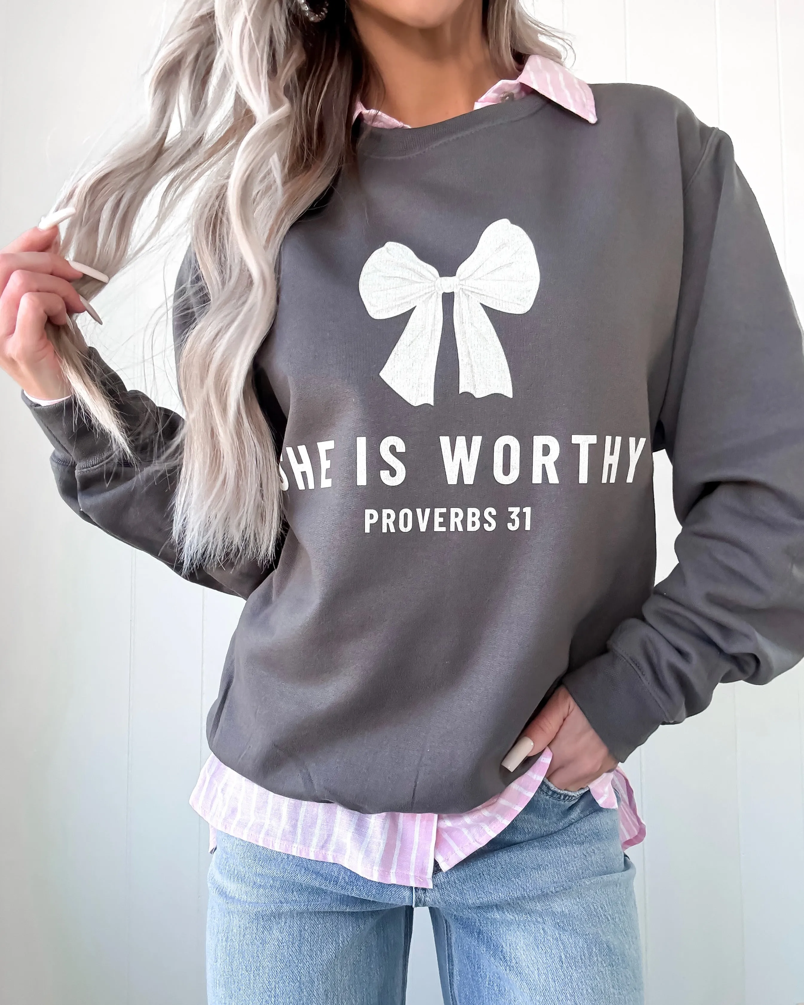 She Is Worthy Sweatshirt - Charcoal