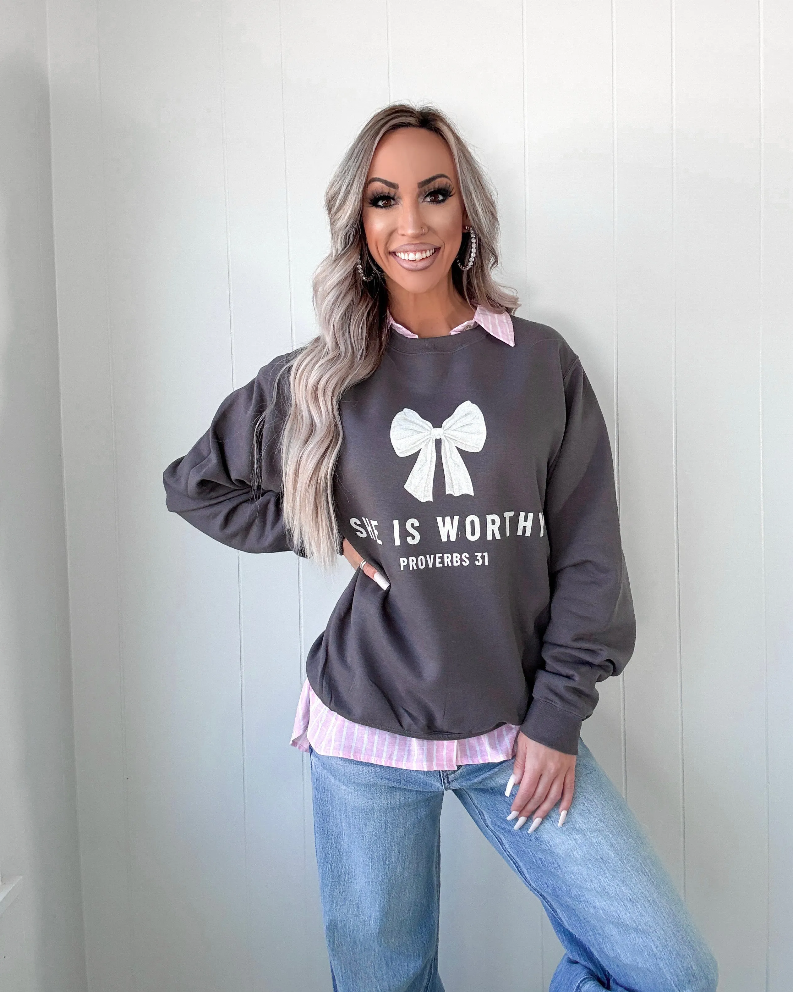 She Is Worthy Sweatshirt - Charcoal