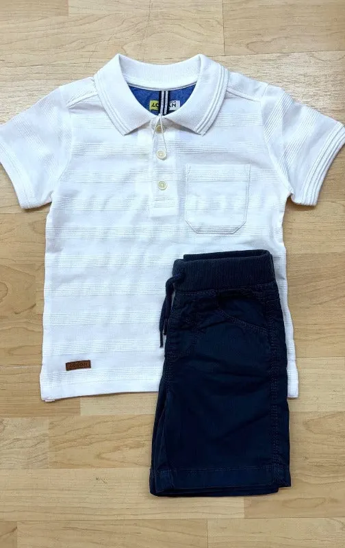 Short Sleeve White Textured Polo