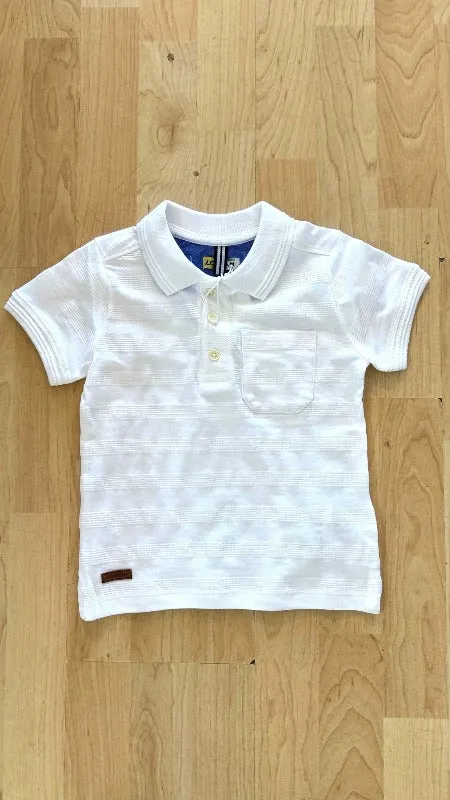 Short Sleeve White Textured Polo