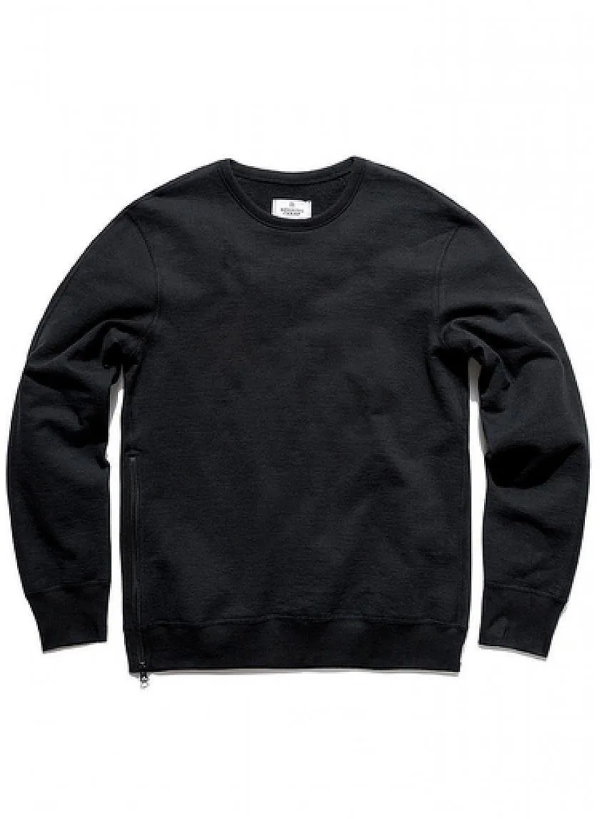 Side Zip Crewneck Heavyweight Terry Black