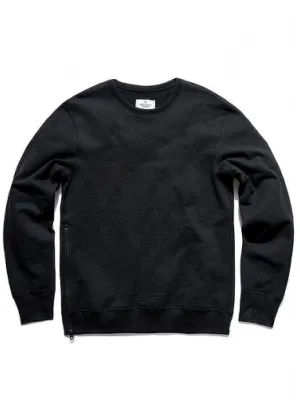 Side Zip Crewneck Heavyweight Terry Black