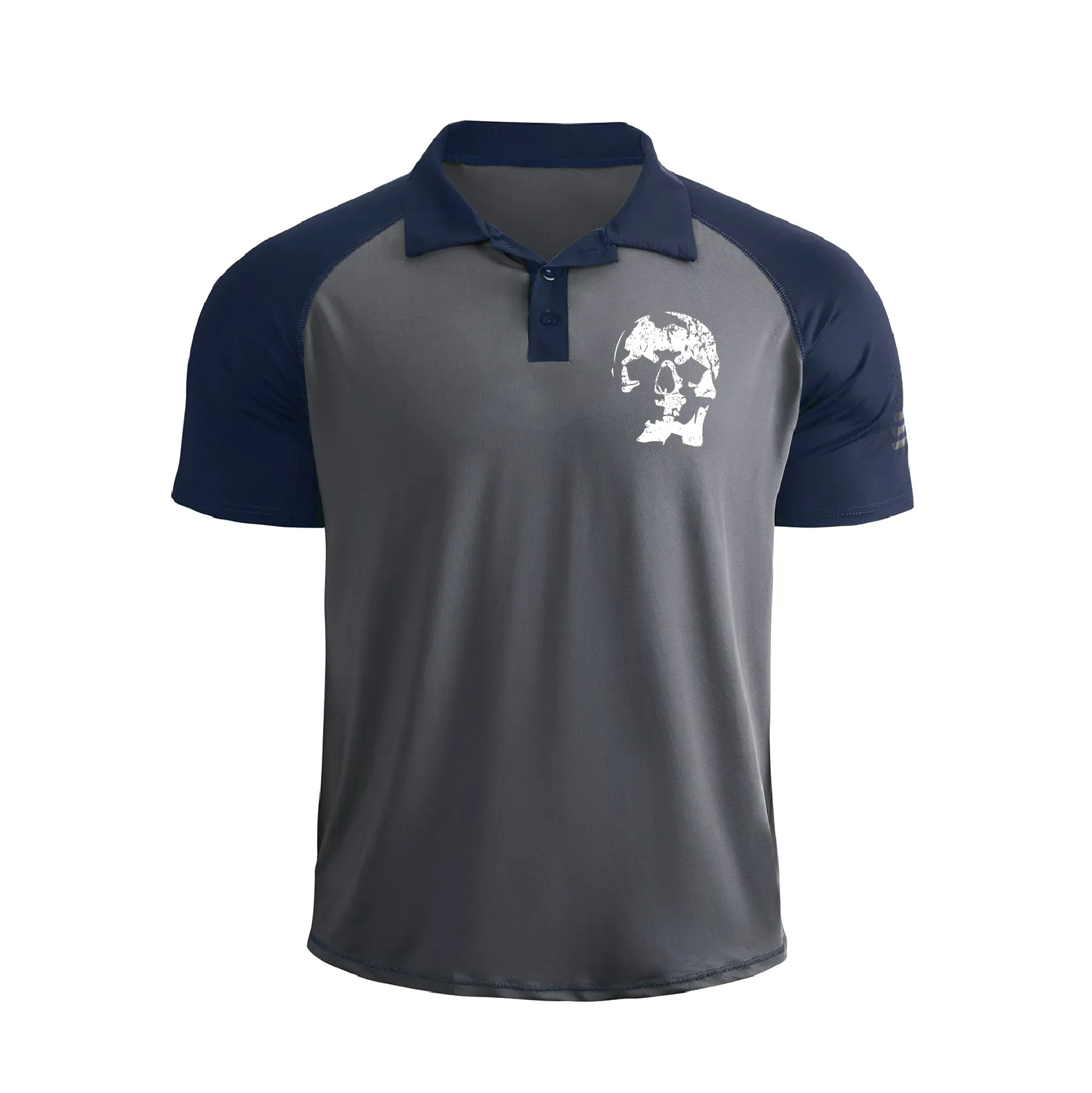 SKULL 1/4 BUTTON RAGLAN GRAPHIC POLO SHIRT