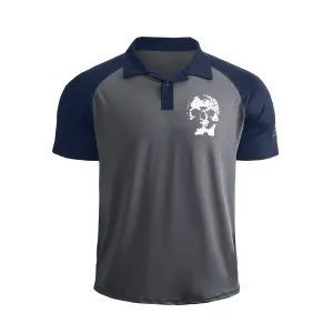 SKULL 1/4 BUTTON RAGLAN GRAPHIC POLO SHIRT