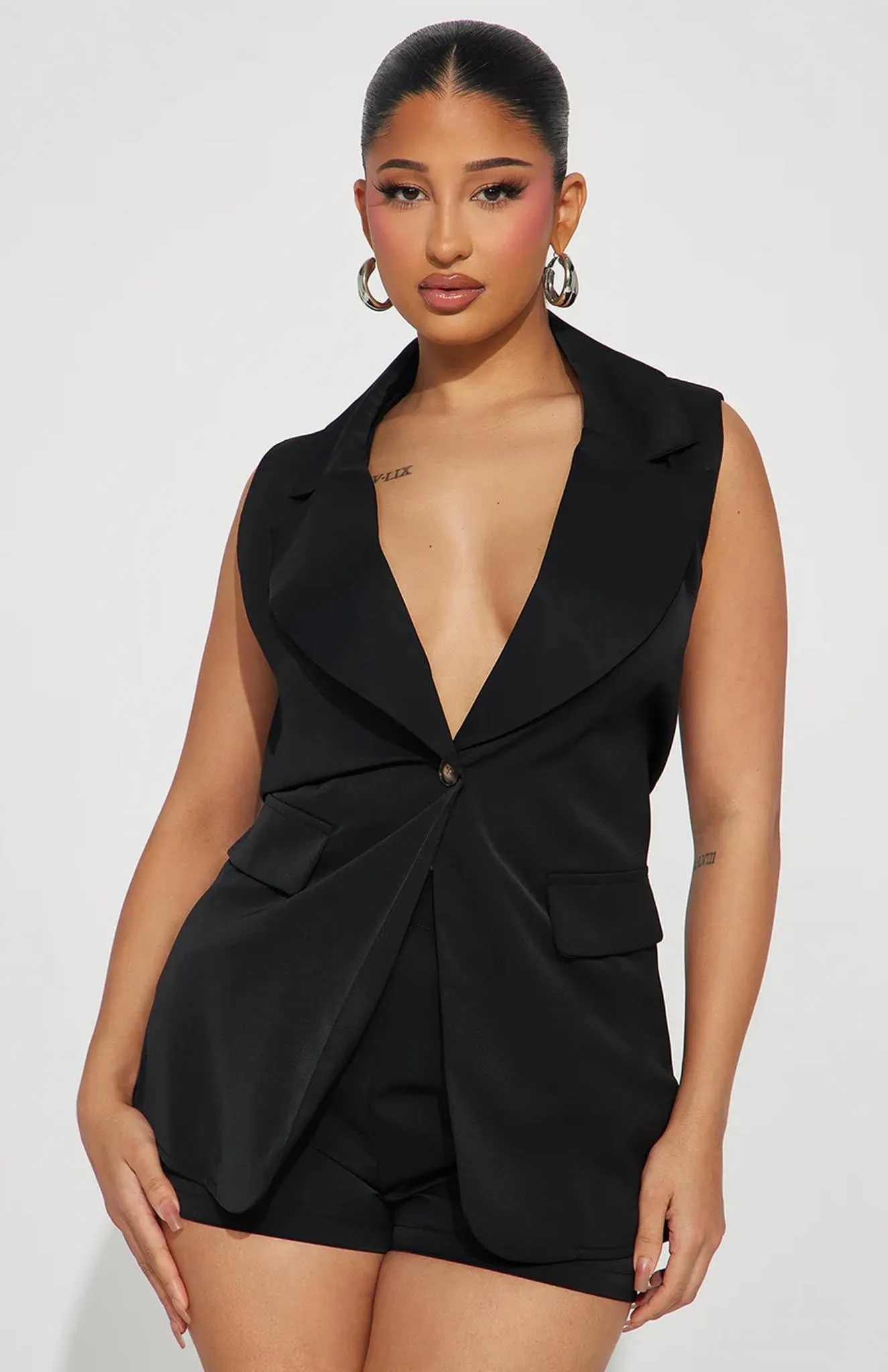 Sleek Noir Blazer Short Set | Power Suit