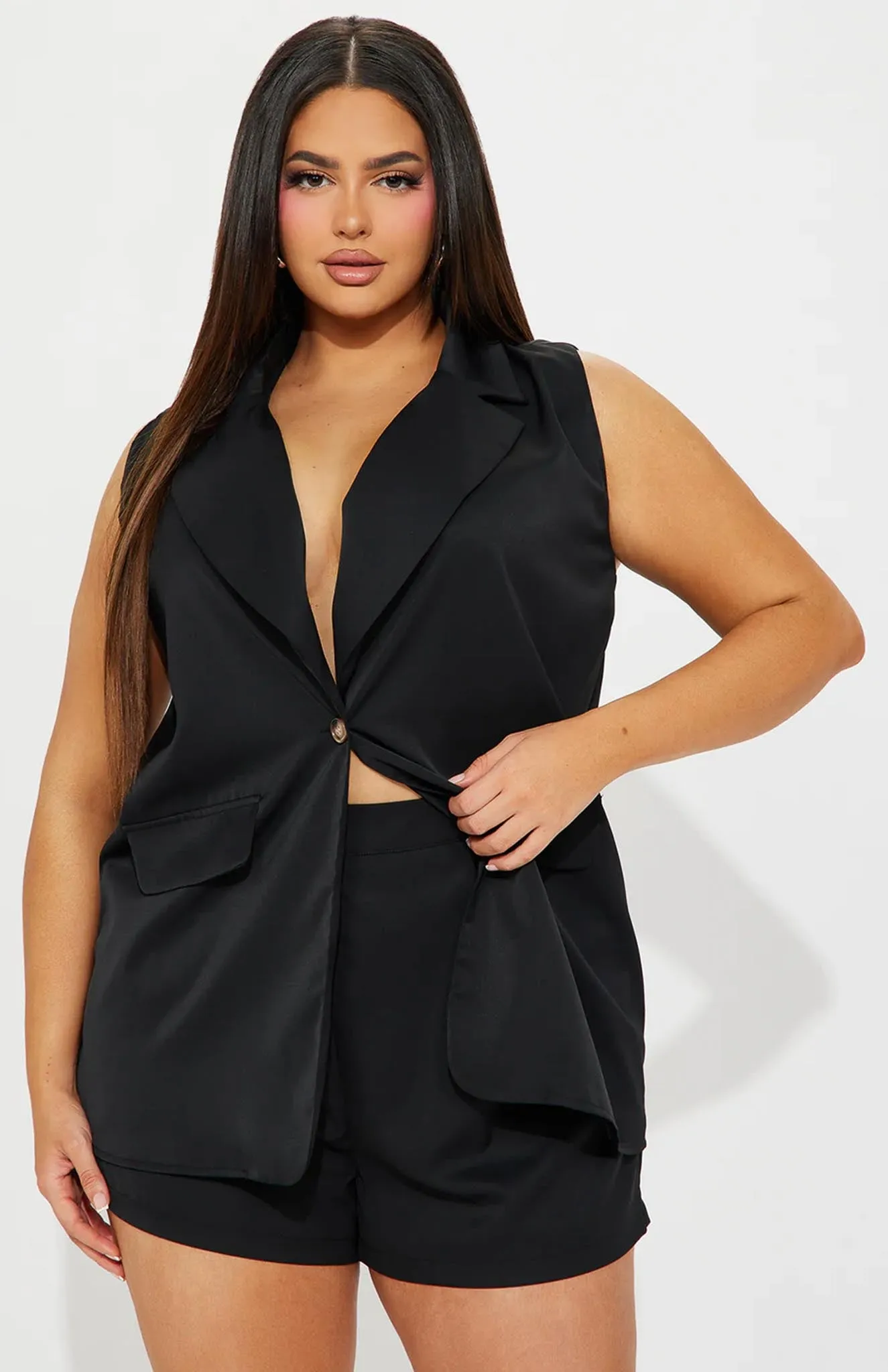 Sleek Noir Blazer Short Set | Power Suit
