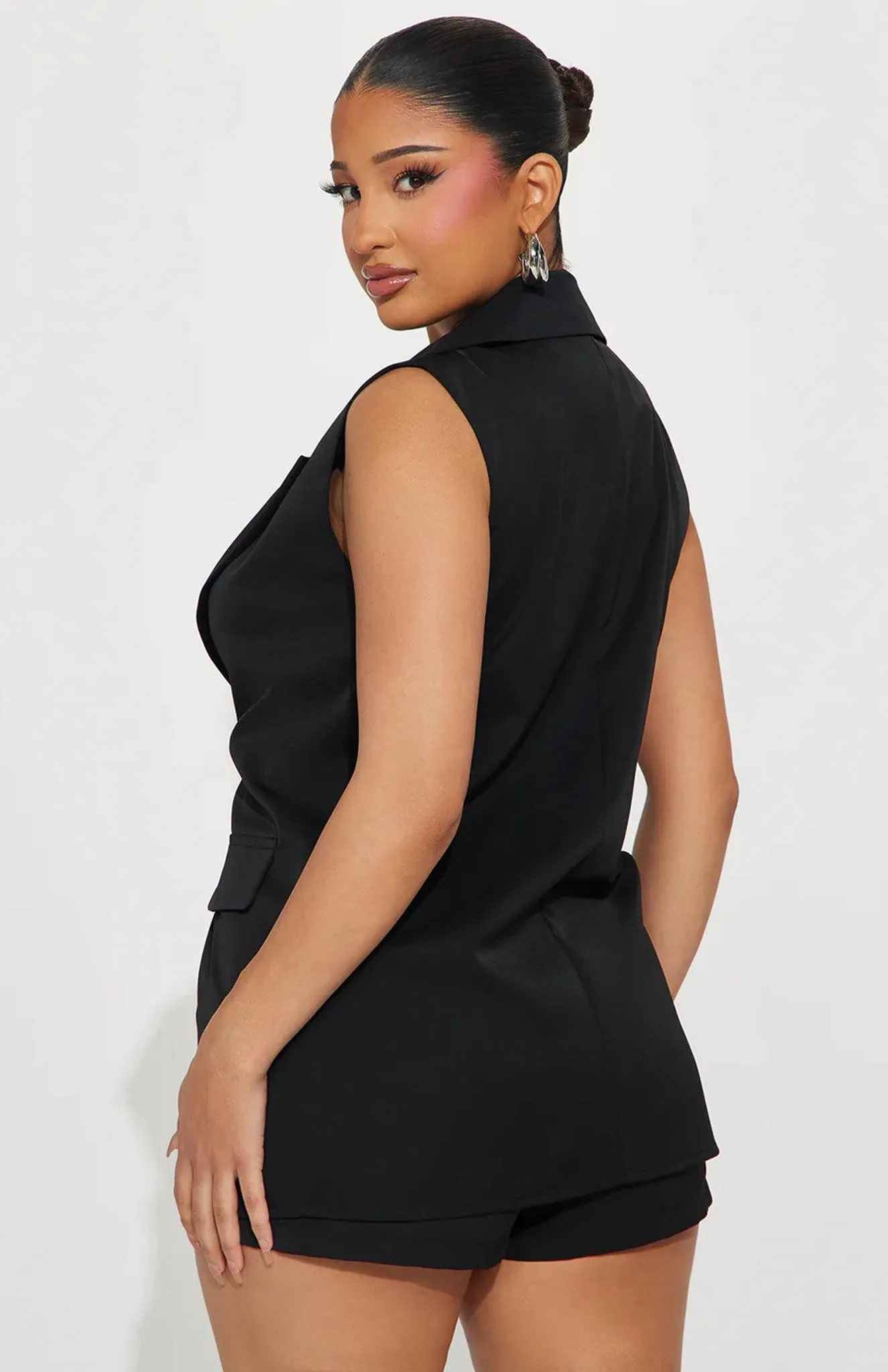 Sleek Noir Blazer Short Set | Power Suit