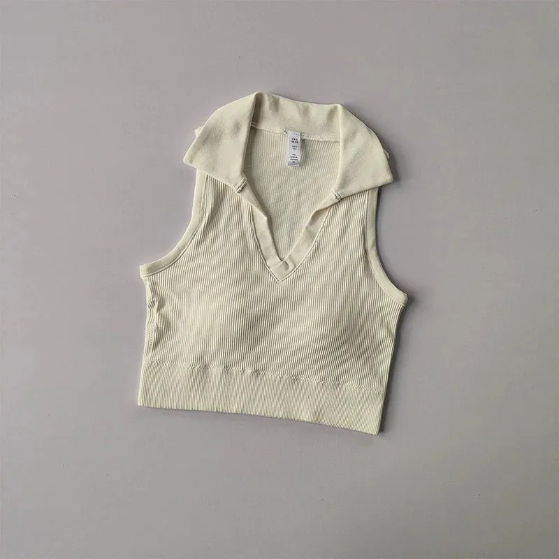 Sleeveless Padded Underwear Vest - Lapel Fitness Yoga Suit