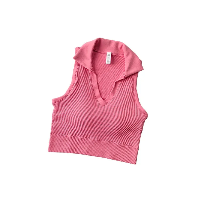Sleeveless Padded Underwear Vest - Lapel Fitness Yoga Suit