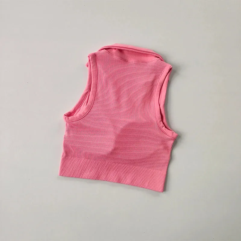 Sleeveless Padded Underwear Vest - Lapel Fitness Yoga Suit