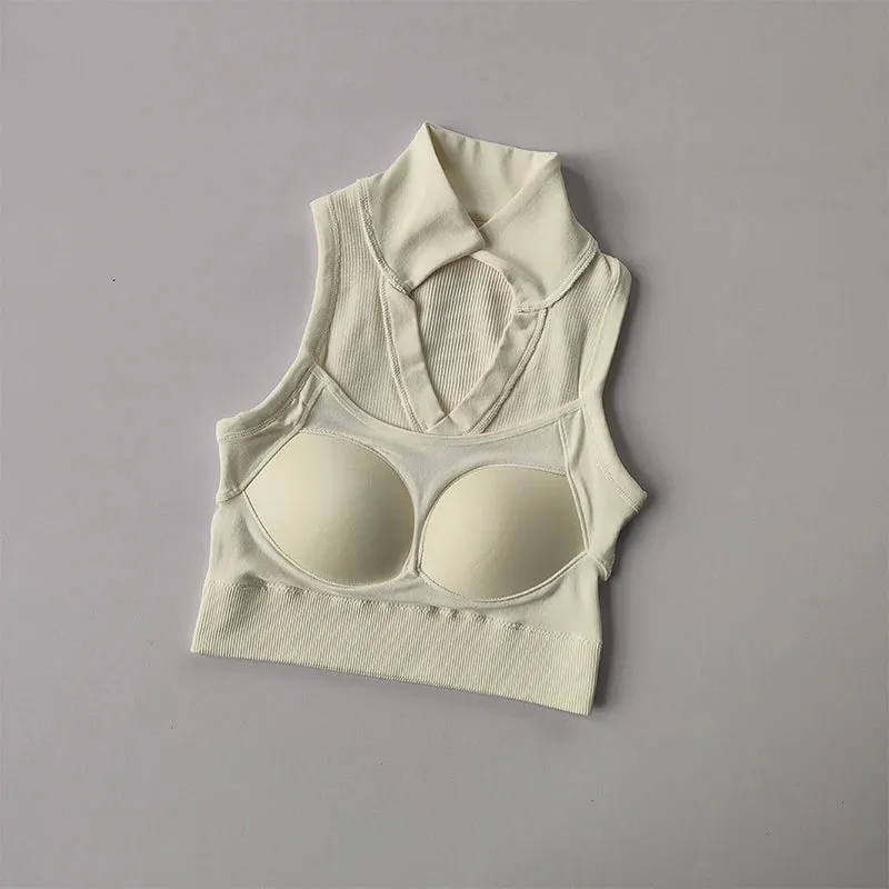 Sleeveless Padded Underwear Vest - Lapel Fitness Yoga Suit