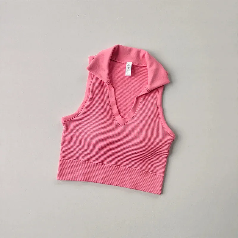 Sleeveless Padded Underwear Vest - Lapel Fitness Yoga Suit