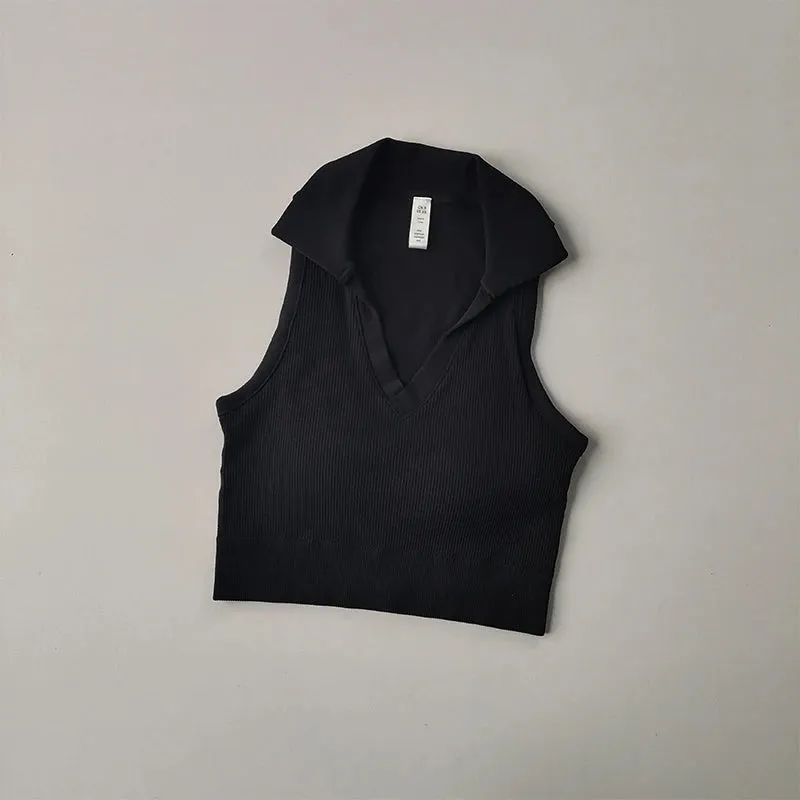 Sleeveless Padded Underwear Vest - Lapel Fitness Yoga Suit