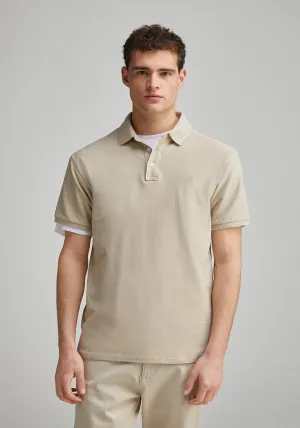 Slim Fit Contrast Piqué Polo Placket - Sand