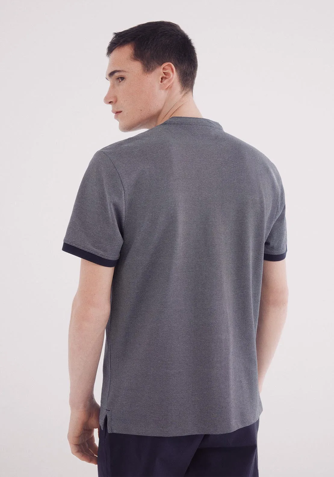 Slim Fit Mao Oxford Block Piqué Polo - Blue