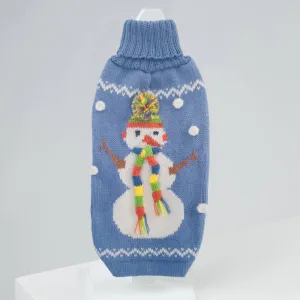 Snowman Alpaca Holiday Dog Sweater in Blue