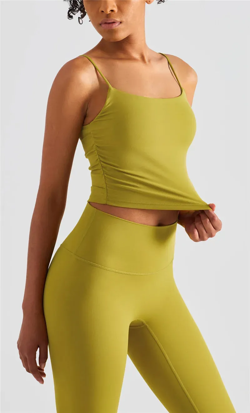 Solid Color Pleated Suspender Fitness Bra