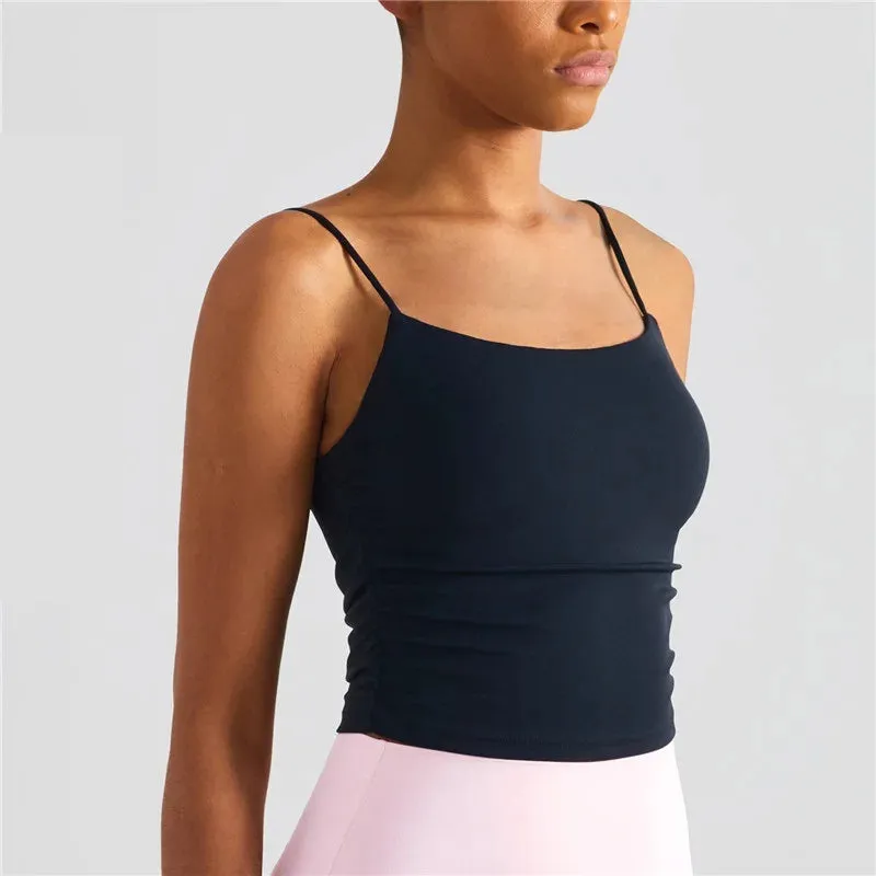 Solid Color Pleated Suspender Fitness Bra