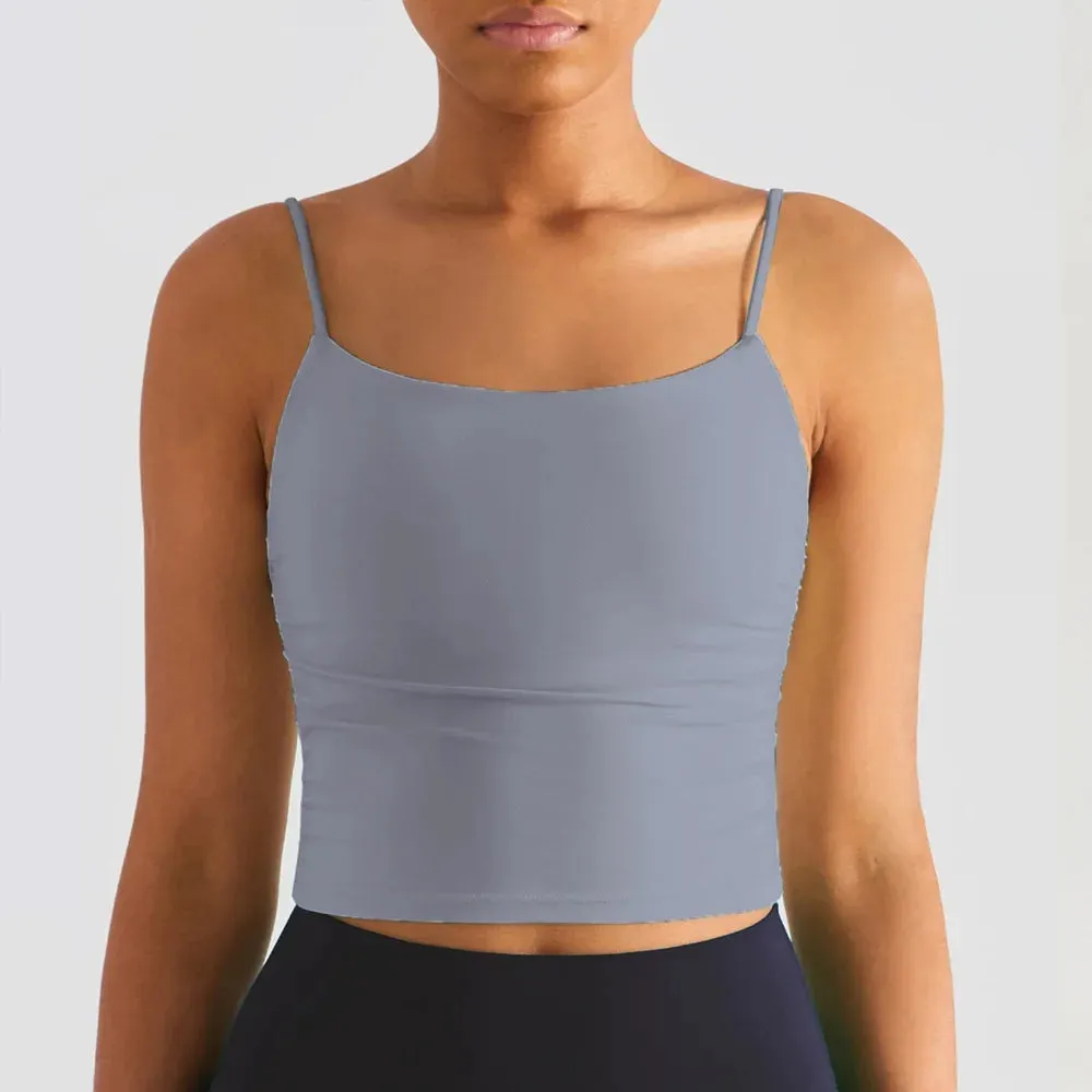 Solid Color Pleated Suspender Fitness Bra