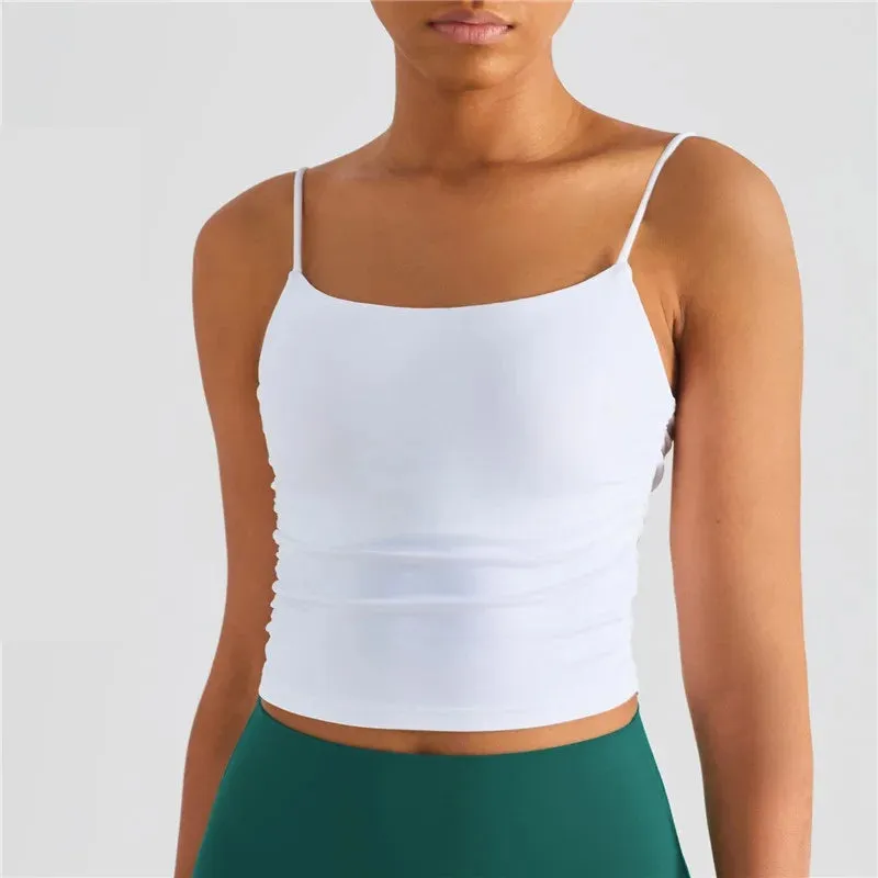 Solid Color Pleated Suspender Fitness Bra