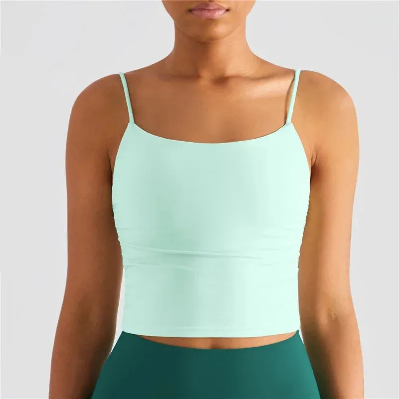 Solid Color Pleated Suspender Fitness Bra