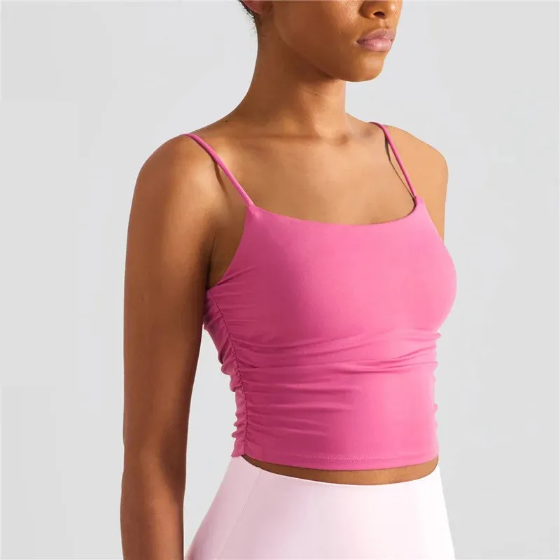 Solid Color Pleated Suspender Fitness Bra