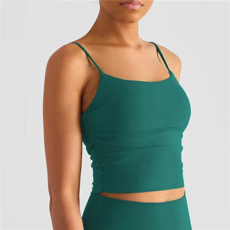 Solid Color Pleated Suspender Fitness Bra
