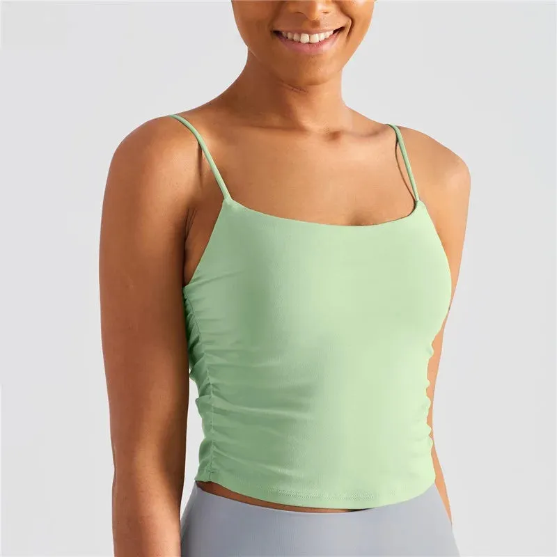 Solid Color Pleated Suspender Fitness Bra