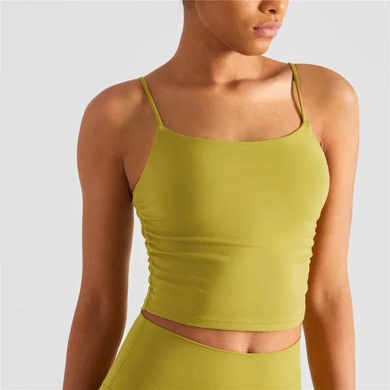 Solid Color Pleated Suspender Fitness Bra